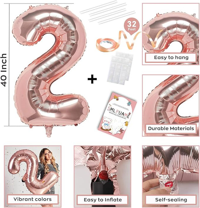 Smlpuame 40 Inch Number 2 Balloons Champagne Gold, 4pcs Huge Foil Balloon Numbers 2 0 2 5 for 2nd 5th 20th 25th 50th Birthday Anniversary Graduation Class of 2025 Party Decorations Supplies