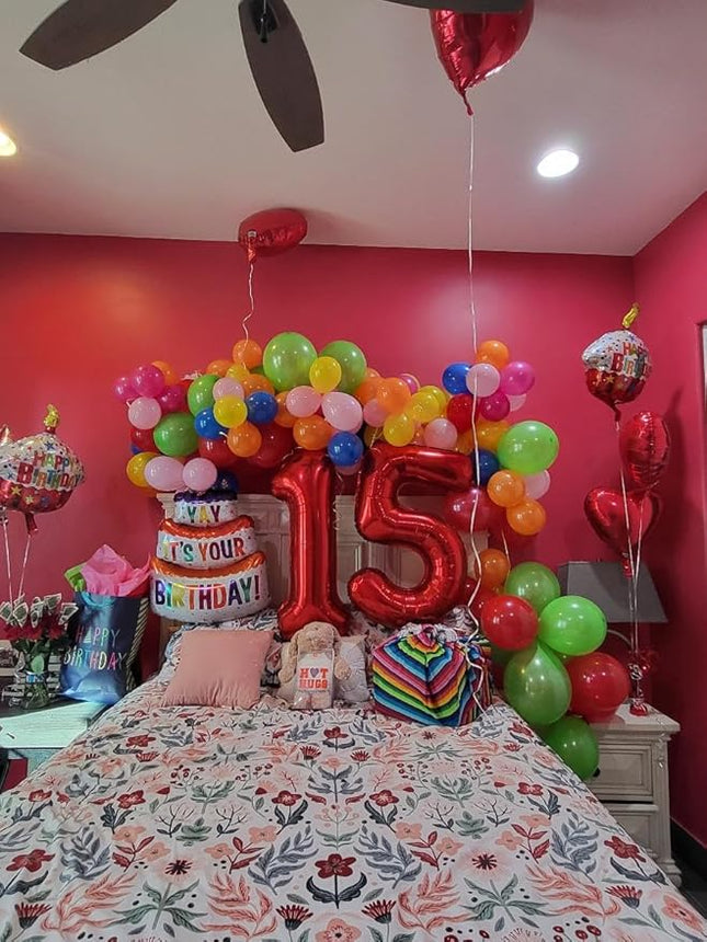 Smlpuame 40 inch Number Balloon 0-9 Red Large Number 15 Balloons,Digital Balloons for Birthday Party Celebration Decorations Supplies, Helium Foil Number Balloons for Wedding Anniversary