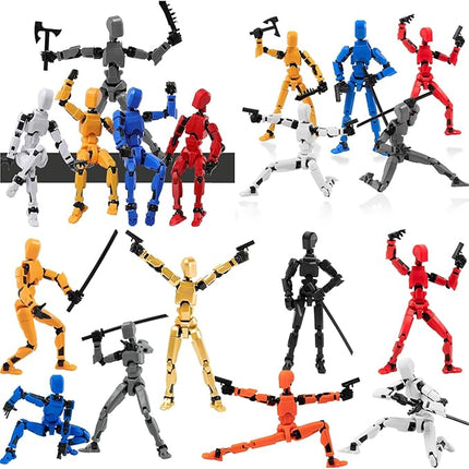 4PCS Assembled Titan T-13 Action Figures Set - Robot Action Figure Fidget Toys for Boys Lucky Dummy Nova N13 Anime Figures with Multi Movable Joints Toys for Kids (White+Black+Blue+Red)