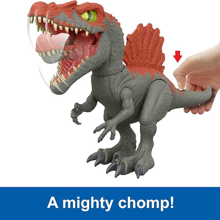 Mattel Jurassic World Crushivores Mini Dinosaur Figure & Accessories, Cage Crasher Spinosaurus Unboxing Toy with Surprises Including Sand, Gel & Dough