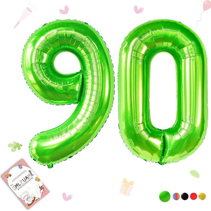 Smlpuame 40 inch Number Balloon 0-9 Green Large Number 90 Balloons,Digital Balloons for Birthday Party Celebration Decorations Supplies, Helium Foil Number Balloons for Wedding Anniversary