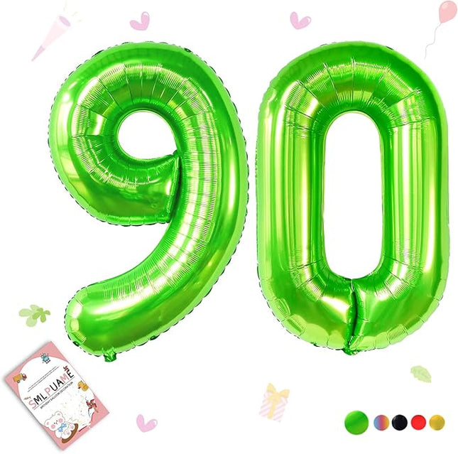 Smlpuame 40 inch Number Balloon 0-9 Green Large Number 90 Balloons,Digital Balloons for Birthday Party Celebration Decorations Supplies, Helium Foil Number Balloons for Wedding Anniversary