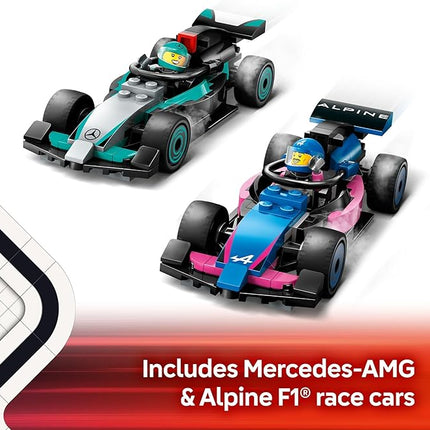 LEGO City F1 Garage & Mercedes-AMG & Alpine Cars Toy - Model Race Car Building Toy and Portable Playset for Kids, Boys and Girls, Ages 7+ - F1 Collectible for Fans - Gift Idea for Birthdays - 60444