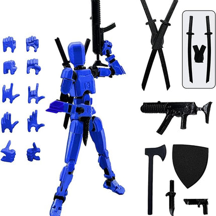 (Assembly Completed) 3D Printed Figure 5.54-inch Dummy13 with Weapon Expansion Set, Full Body Mechanical Movable Toy, Desk Decoration. (Bright Blue)