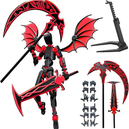 (Assembly Completed) T13 Action Figures Set Lucky Dummy Nova 13 Action Figure Robot Anime Stick Figures Fidget Toys for Boys Multi Movable Joints Gifts Toys for Kids (Black Red)