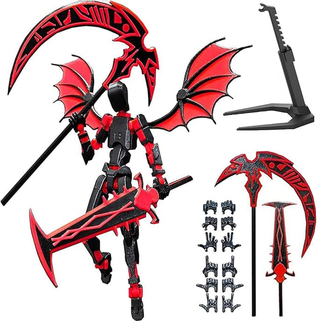 (Assembly Completed) T13 Action Figures Set Lucky Dummy Nova 13 Action Figure Robot Anime Stick Figures Fidget Toys for Boys Multi Movable Joints Gifts Toys for Kids (Black Red)