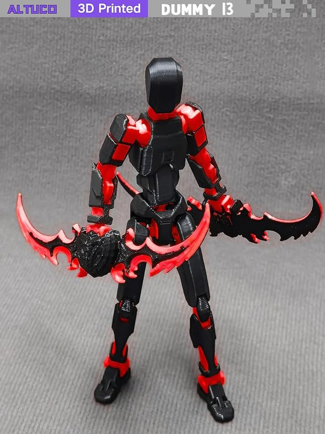T13 Action Figure for Kids,3D Printed Titan 13 Figure with Multiple Accessories,Dummy 13 Desktop Decorative Toy(Black-red)