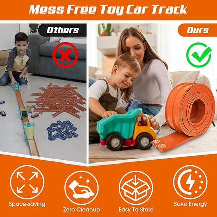 for Hot Wheels Race Car Flexible Track for Kids Toy,Diecast 1/64th Kids Toy Cars Flex Track Ramp 15Ft Starter Set Long Rolls Up Portable Flexible DIY Racetrack with Suction Cups for Boy Girl Age 3+
