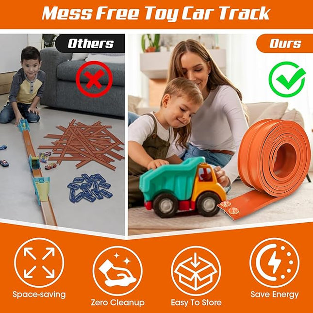 for Hot Wheels Race Car Flexible Track for Kids Toy,Diecast 1/64th Kids Toy Cars Flex Track Ramp 15Ft Starter Set Long Rolls Up Portable Flexible DIY Racetrack with Suction Cups for Boy Girl Age 3+