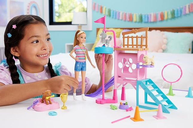 Barbie and Stacie to The Rescue Doll & Playset, Puppy Obstacle Course with Doll, 3 Dog Figures & 18 Accessories