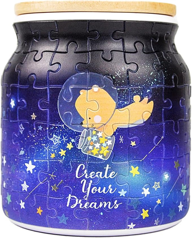 Pintoo 3D Puzzle Jar 96 Plastic Pieces for Adults - Create Your Dreams - Use Includes Divider as Pen and Utensils Holder with Wooden Lid for Kitchen Dining Study Living Room Large [BB1001]