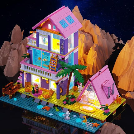 Girl Beach House Building Blocks Toys for Girls Age 8+, Seaside Villa Friends Building Set with Light, 791pcs Mini Bricks