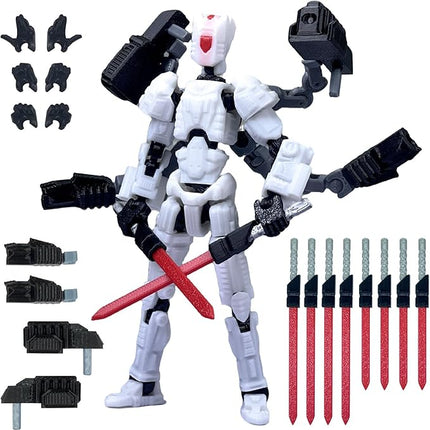 2PCS T13 Action Figure Already Assembled, 3D Printed Multi-Jointed Movable Robot 13 Action Figures Desktop Decorations for Game Lovers Toy, for Collectors Desktop Decorations (White Black)