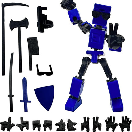 (Assembly Completed) 3D Printed 6.65-inch Action Figure Mini-13, Full Body Mechanical Movable Toy, Multiple Accessories, Desk Decoration, Creative Gifts (Blue)