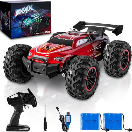 RC Cars - 1:18 Scale Remote Control Car, 2.4Ghz All Terrain Off-Road Monster Truck, 20Km/h High Speed Hobby Electric Toy Buggy with 2 Rechargeable Batteries for Boys Girls Kids Adults
