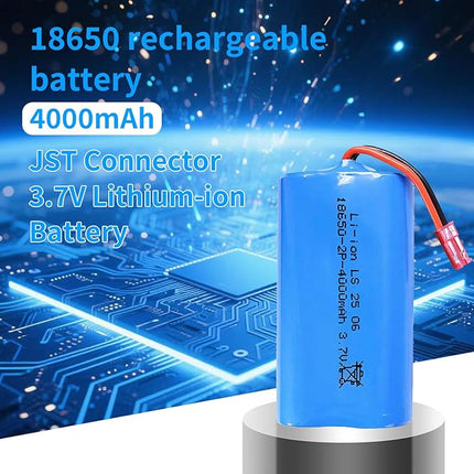 3.7 Volt Rechargeable Battery 4000mah, 18650 Batteries with JST Connector, and USB Charger Cable for Flashlights, Remote Control Cars, Bluetooth Speakers, LED Flashlights