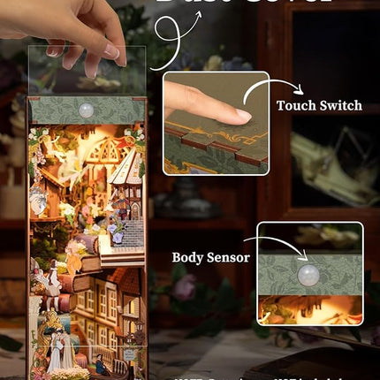 Tonecheer x British Library DIY Book Nook Kit, Shakespeare 3D Wooden Puzzle for Adults, Miniature House Kit Booknook Bookshelf Insert Decor with LED Lights Craft Gifts (Shakespeare's Verse)