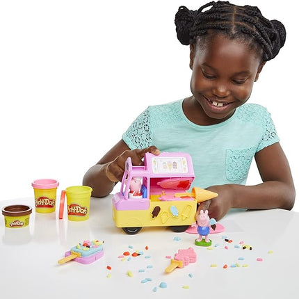 Play-Doh Peppa's Ice Cream Playset with Truck, Peppa Pig and George Figures, and 5 Non-Toxic Modeling Compound Cans, Toy for Kids 3 Years and Up