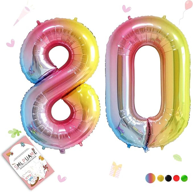 Smlpuame 40 Inch Number Balloons 0-9 Rainbow Gradient Large Number 80 Balloons, Digital Balloons for Birthday Party Celebration Decorations, Helium Foil Number Balloons for Wedding Anniversary