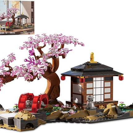 Japanese Garden Building Set, Cherry Blossom Bonsai Tree House Building Block for Adults Japanese Tranquil Garden for Home and Office Decoration Set (916 PCS)