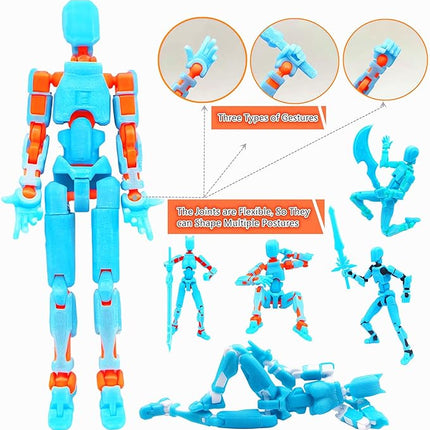 T13 Action Figures (Grow in The Dark Blue) Titan 13 Action Figures T13 3D Action Figure Set Already Assembled Dummy 13 Nova T-13 Robot 3D Printed Multi-Jointed Movable Toy (Blue Orange + Dog)