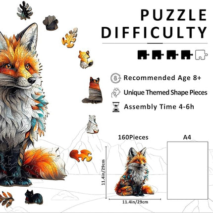 Wooden Puzzles for Adults - Artistic Fox Wood Puzzles Adult - Unique Animal Shape Wooden Jigsaw Puzzles for Adults - Birthday Gifts for Puzzle Lovers, Family (11.4 * 11.4in)