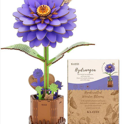 Welsky 3D Dahlia Wooden Puzzles for Adults, DIY Wooden Flower Craft Kit, Artificial Flowers Model Kit to Assemble for Adults.(6.14 * 3.9 * 8.86in 117PCS)