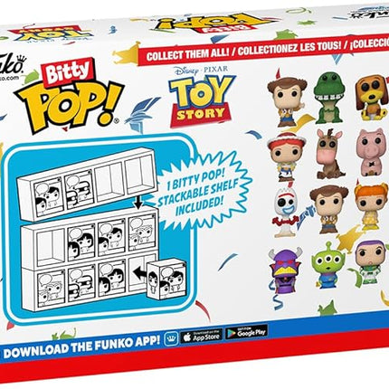 Funko Bitty Pop Toy Story - Woody, Rex, Slinky Dog and A Surprise Mystery Mini Figure - 0.9 Inch (2.2 Cm) Collectable - Stackable Display Shelf Included - Gift Idea - Cake Topper