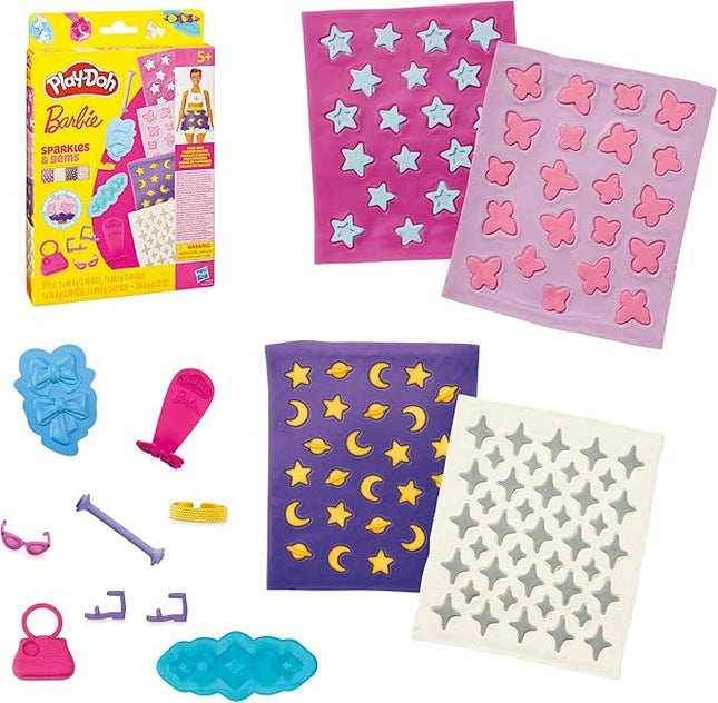 Play-Doh Barbie Sparkles and Gems Accessory Pack, 4 Refill Pattern Sheets of Modeling Compound, 8 Fashion Accessories, Kids Arts and Crafts for Ages 5+