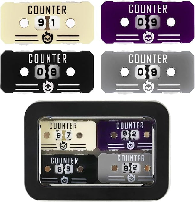 4Pcs MTG Life Counter Twin Digits with Metal Box, Health Tracker Life Counter for Magic The gatering, Compatible with MTG Magic Card Games Accessories RPG D&D CCG TCG Tabletop Board Games