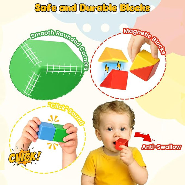 LovesTown 28 PCS Magnetic Blocks for Kids, Magnegtic Building Cubes for Toddler Preschool LearningToys Montessori Educational STEM Toys for Boys Girls