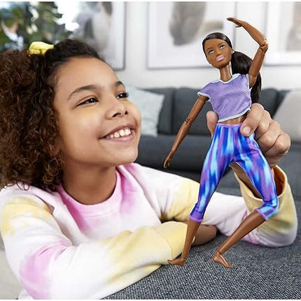 Barbie Made to Move Doll with 22 Flexible Joints & Curly Brunette Ponytail Wearing Athleisure-wear for Kids 3 to 7 Years Old