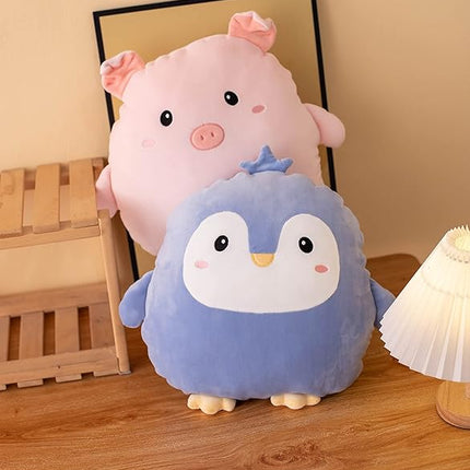 Soft Flat Purple Penguin Plush Hugging Pillow Cute Blue Penguin Stuffed Animal with Crown Plushies Toys Kids Anime Cushion for Birthday, Valentine's Day, Christmas...16.5 Inch