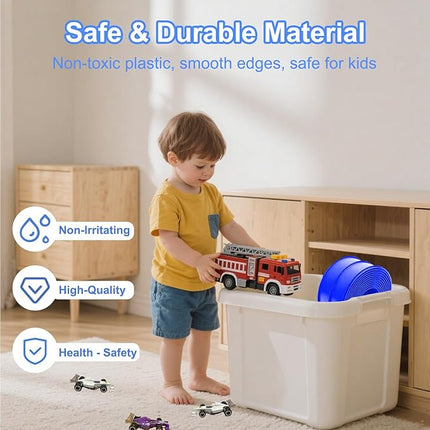 Flexible Race Car Track for Kids, 16.5 Ft Long Bendable Racetrack with Suction Cups, Compatible with Hot Wheels and 1:64 Diecast Cars, Portable Montessori STEM Toy for Boys & Girls (Racing Blue)