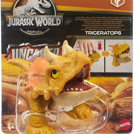 Jurassic World Dominion Uncaged Wild Pop Ups Dinosaur Toys, Collectible Figures, Manually Activated (Triceratops)