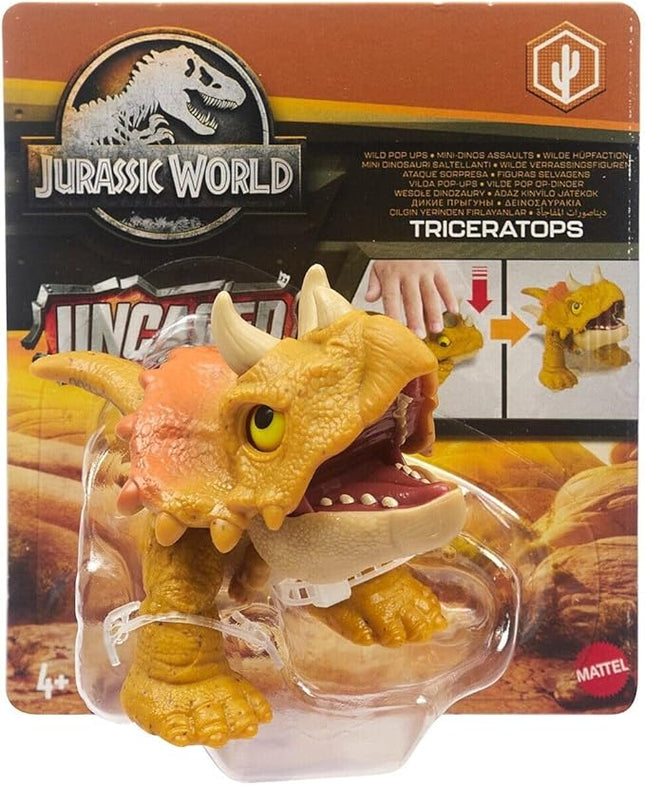 Jurassic World Dominion Uncaged Wild Pop Ups Dinosaur Toys, Collectible Figures, Manually Activated (Triceratops)