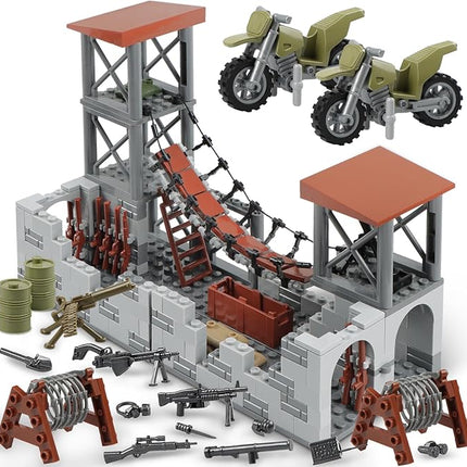 Finger Rock Military Series Small Suspension Building Set, WW2 Army Mini War Accessories Kits, DIY Defence Base Guard Tower Guns Army Supplies Block Toy for Kids 8-14