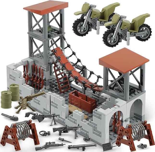 Finger Rock Military Series Small Suspension Building Set, WW2 Army Mini War Accessories Kits, DIY Defence Base Guard Tower Guns Army Supplies Block Toy for Kids 8-14
