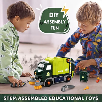 Trucks Take Apart Toys with Electric Drill, DIY Electric City Clean Truck Toy Set, Disassembly Garbage Truck Toys, Birthday Gifts for 3 4 5 6 7 8 Years Old Boys Girls