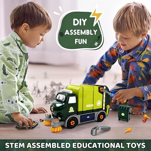 Trucks Take Apart Toys with Electric Drill, DIY Electric City Clean Truck Toy Set, Disassembly Garbage Truck Toys, Birthday Gifts for 3 4 5 6 7 8 Years Old Boys Girls