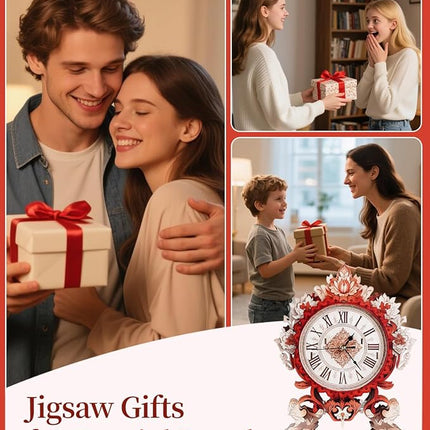 3D Wooden Puzzles for Adults, 3D Puzzles Flame Flower Clock Kit (with Pendulum), Wooden Puzzle for Adults Teens Home Wall Decor Clock Christmas Day Puzzle Gifts for Adults