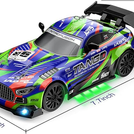 Drift RC Car for Electric Toy Car Hobby Racing Car Toys with Controller,1:24 4WD High Speed RC Drift Cars with LED Lights,Drifting Tires＆Two Batteries,Christ.mas Gift for Adults & Kids