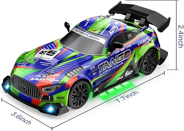 Drift RC Car for Electric Toy Car Hobby Racing Car Toys with Controller,1:24 4WD High Speed RC Drift Cars with LED Lights,Drifting Tires＆Two Batteries,Christ.mas Gift for Adults & Kids
