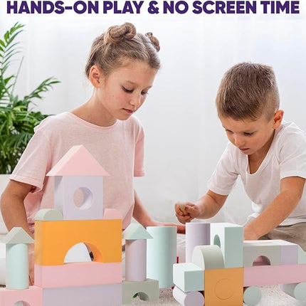 Set of 34 Jumbo Large Foam Blocks for Toddlers - Stacking Soft Blocks for Kids with Shapes & Colors Learning - Construction Building Preschool Toys - Giant Foam Bath Blocks for Toddlers 3-5 & above