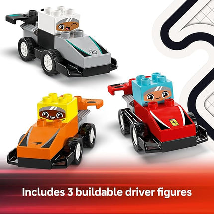 LEGO DUPLO Town F1 Team Race Cars & Drivers Building Toy Playset - Toddler Toy Cars for Pretend Play, Boys and Girls, Ages 2+ - Learning and Educational Gift for Preschool - 10445