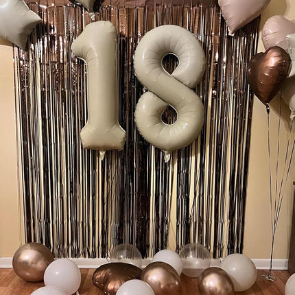 Smlpuame 40 Inch Beige Number 8 Balloons for 8th Birthday Decorations Boys Girl, Giant Self-Sealing Cream Foil Number 0-10 White Sand Balloon for Women Men Party Anniversary Baby Shower Supplies