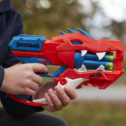 Nerf DinoSquad Raptor-Slash Dart Blaster, 6-Dart Rotating Drum, Slam Fire Action, 6 Official Elite Darts, Velociraptor Dinosaur Design