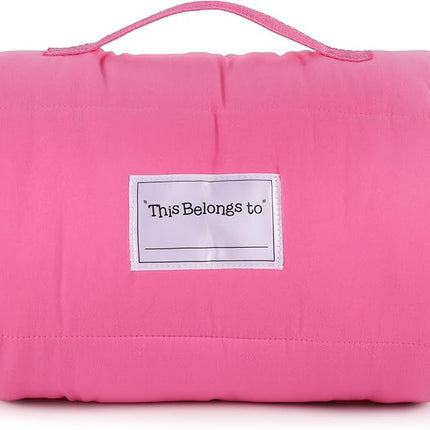 Jay Franco Kids Nap Mat with Embedded Pillow & Blanket – Soft 46"x20" Microfiber Sleeping Bag with Name Tag & Handle