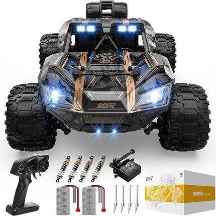 DEERC 1:14 Crawler RC Car, 48Kph High Speed RC Truck with LED Headlight for Boys Aldult, Offroad 4x4 2.4Ghz Remote Control Car, Monster Truck Toy, 2 Batteries, 40 Mins Running Time