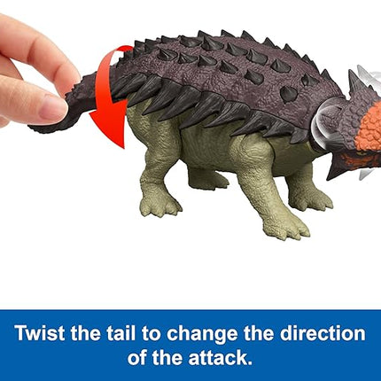 Mattel Jurassic World Rebirth Wild Roar Dinosaur Toy, Posable Ankylosaurus Figure, Tail Controlled Head Butt & Multi Attack & Sound, Digital Play